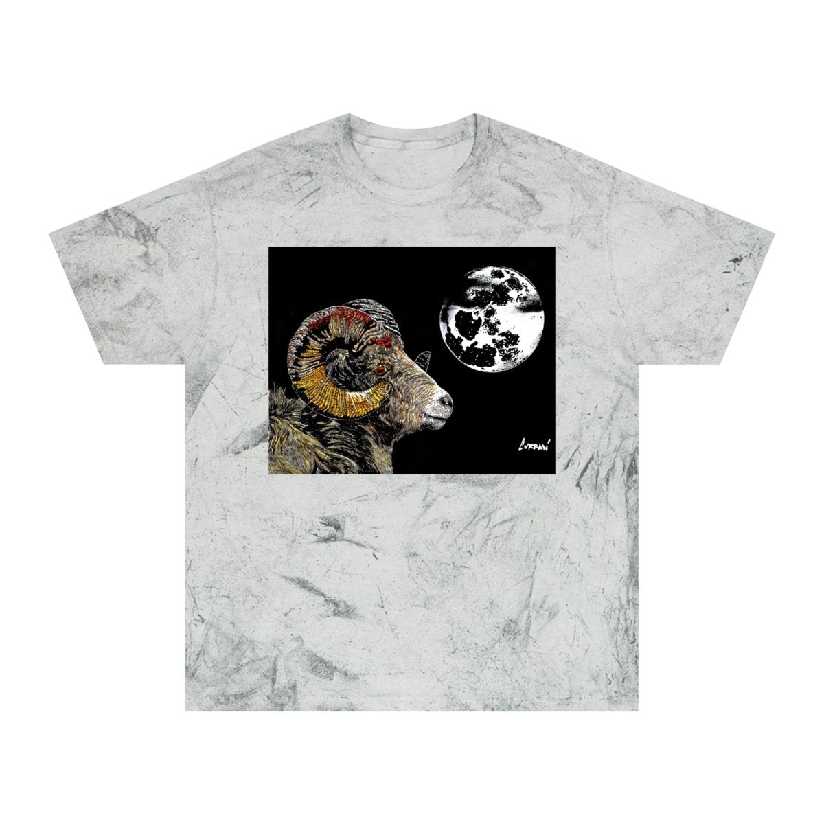 Striking Mountain Ram Color Blast T-Shirt – Original Hand - Drawn Art, Unisex - Curran Artworks