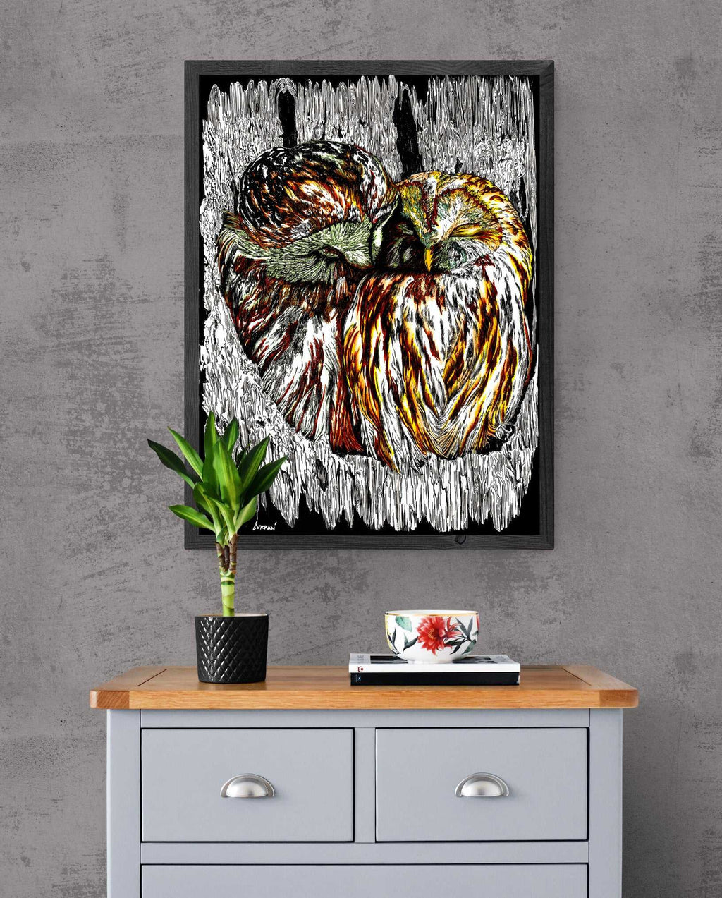 Owls Wall Original Hand Drawn Wall Art Poster