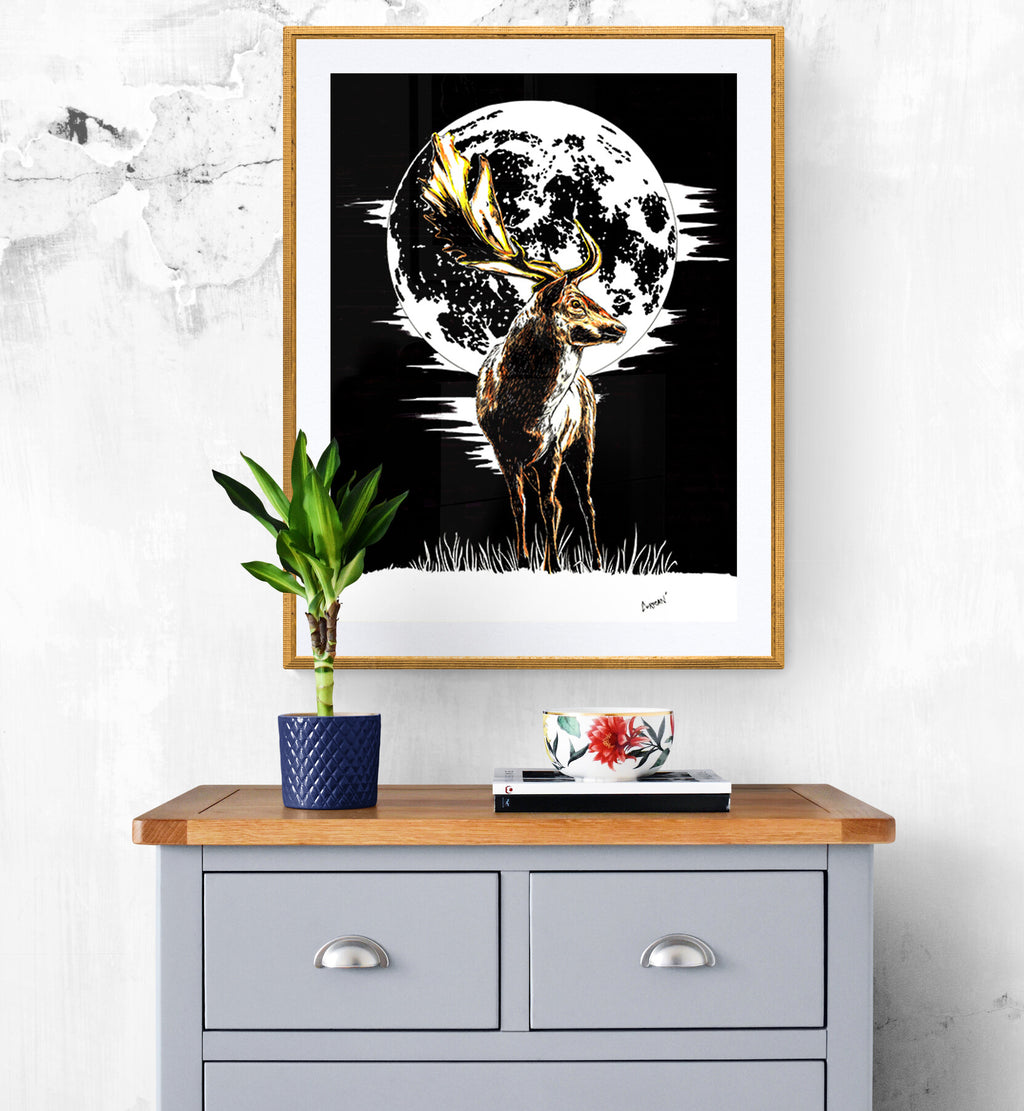 Deer Original Hand Drawn Wall Art Animal Poster