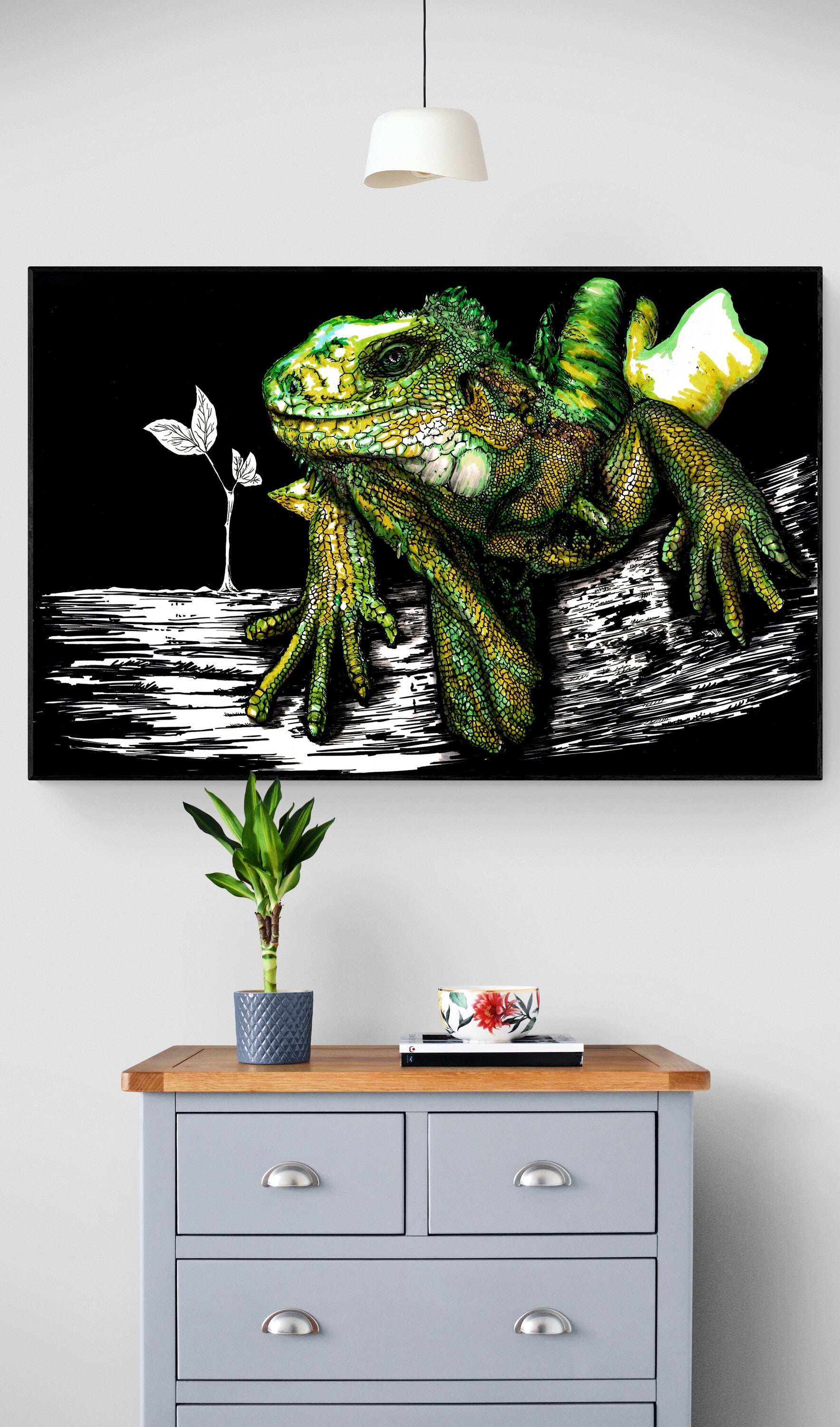 Iguana Original Hand Drawn Wall Art Poster