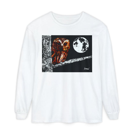 Unisex Owl Moon Long Sleeve T-Shirt - Nature Lover Gift - Curran Artworks