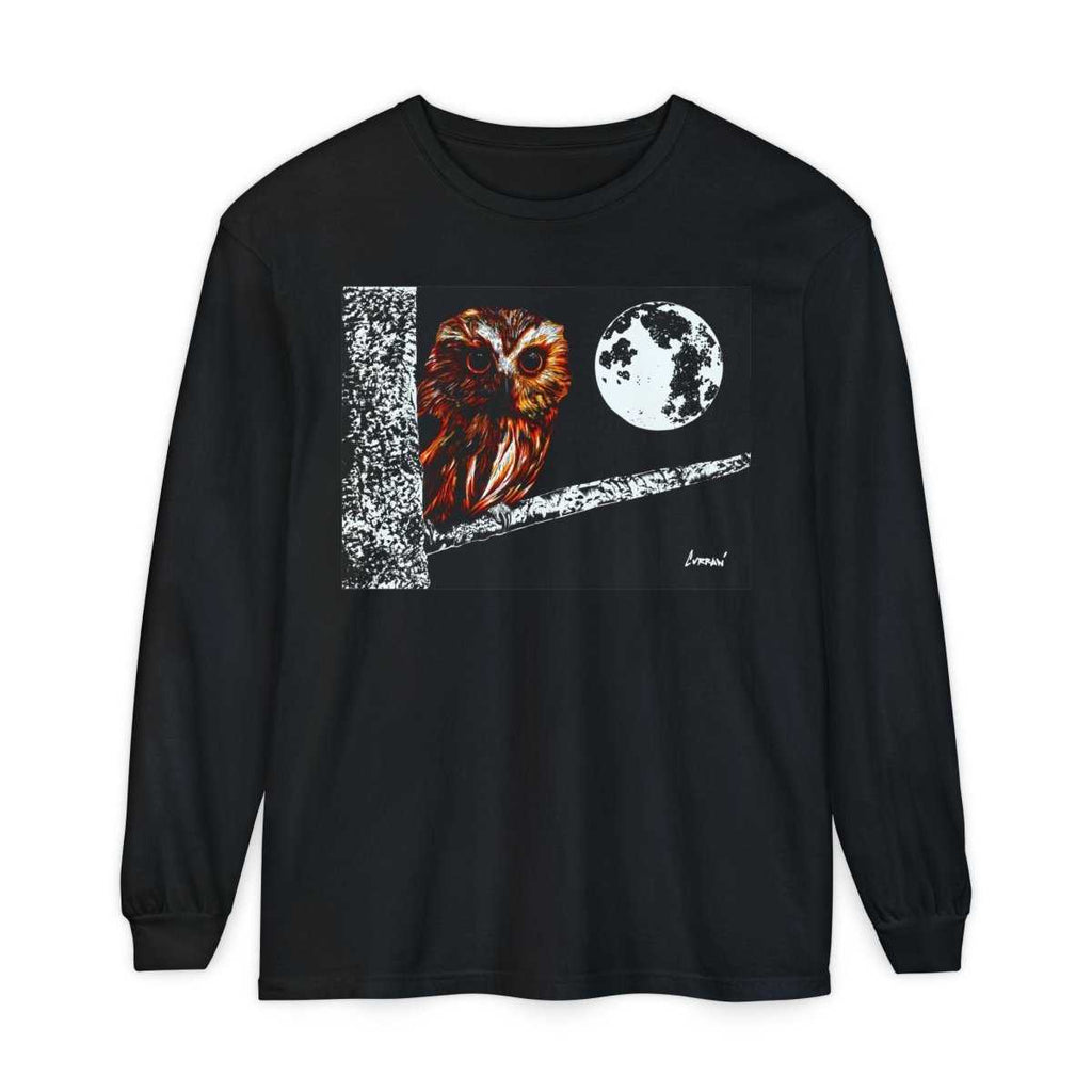 Unisex Owl Moon Long Sleeve T-Shirt - Nature Lover Gift - Curran Artworks