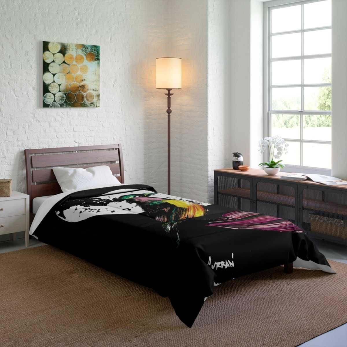 Vibrant Bird and Moon Comforter - Colorful Bedding for Nature Lovers - Curran Artworks