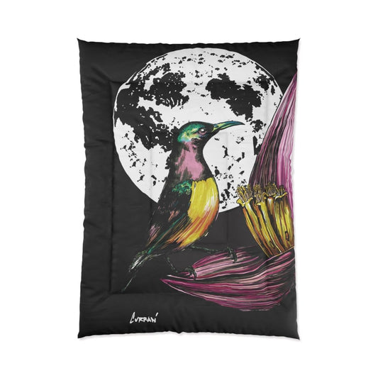 Vibrant Bird and Moon Comforter - Colorful Bedding for Nature Lovers - Curran Artworks