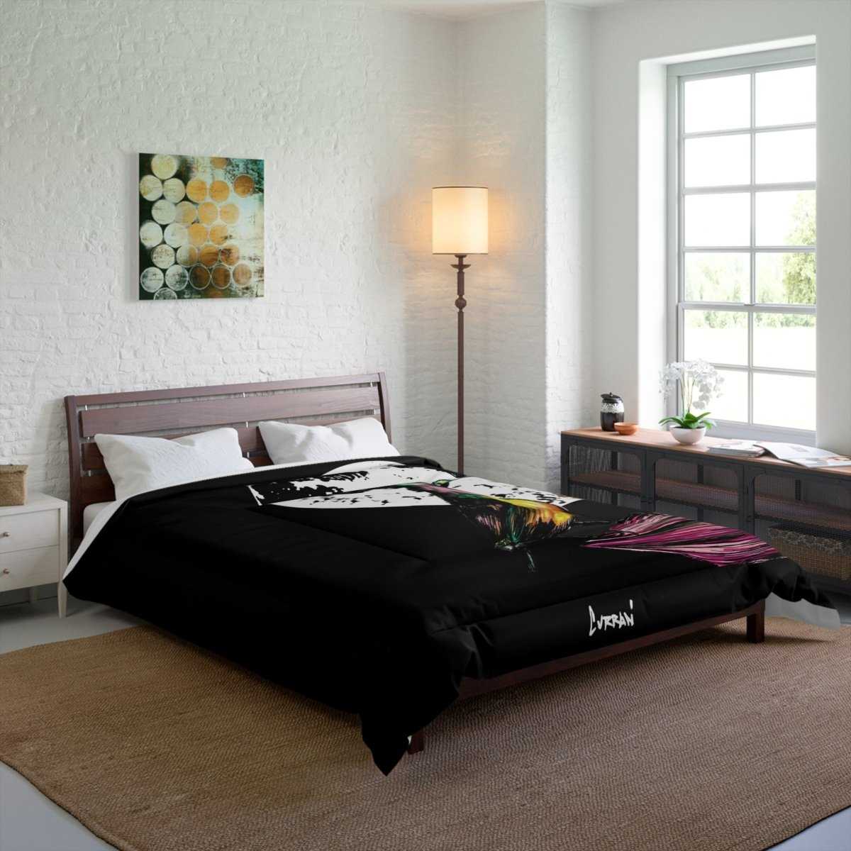 Vibrant Bird and Moon Comforter - Colorful Bedding for Nature Lovers - Curran Artworks