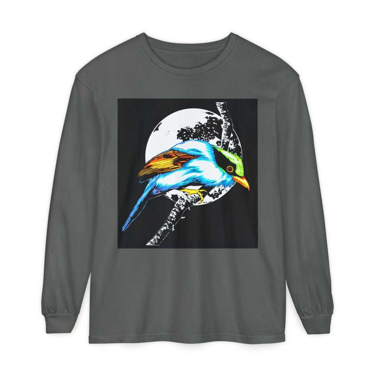 Vibrant Exotic colorful Bird Graphic Long Sleeve T-Shirt - Unisex Nature Apparel - Curran Artworks
