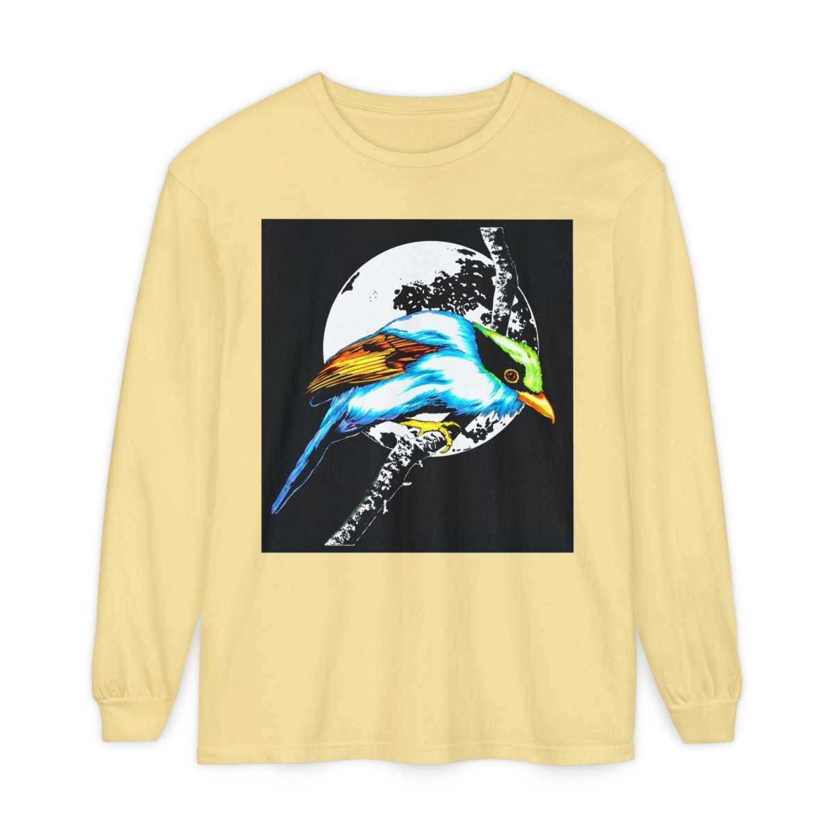 Vibrant Exotic colorful Bird Graphic Long Sleeve T-Shirt - Unisex Nature Apparel - Curran Artworks