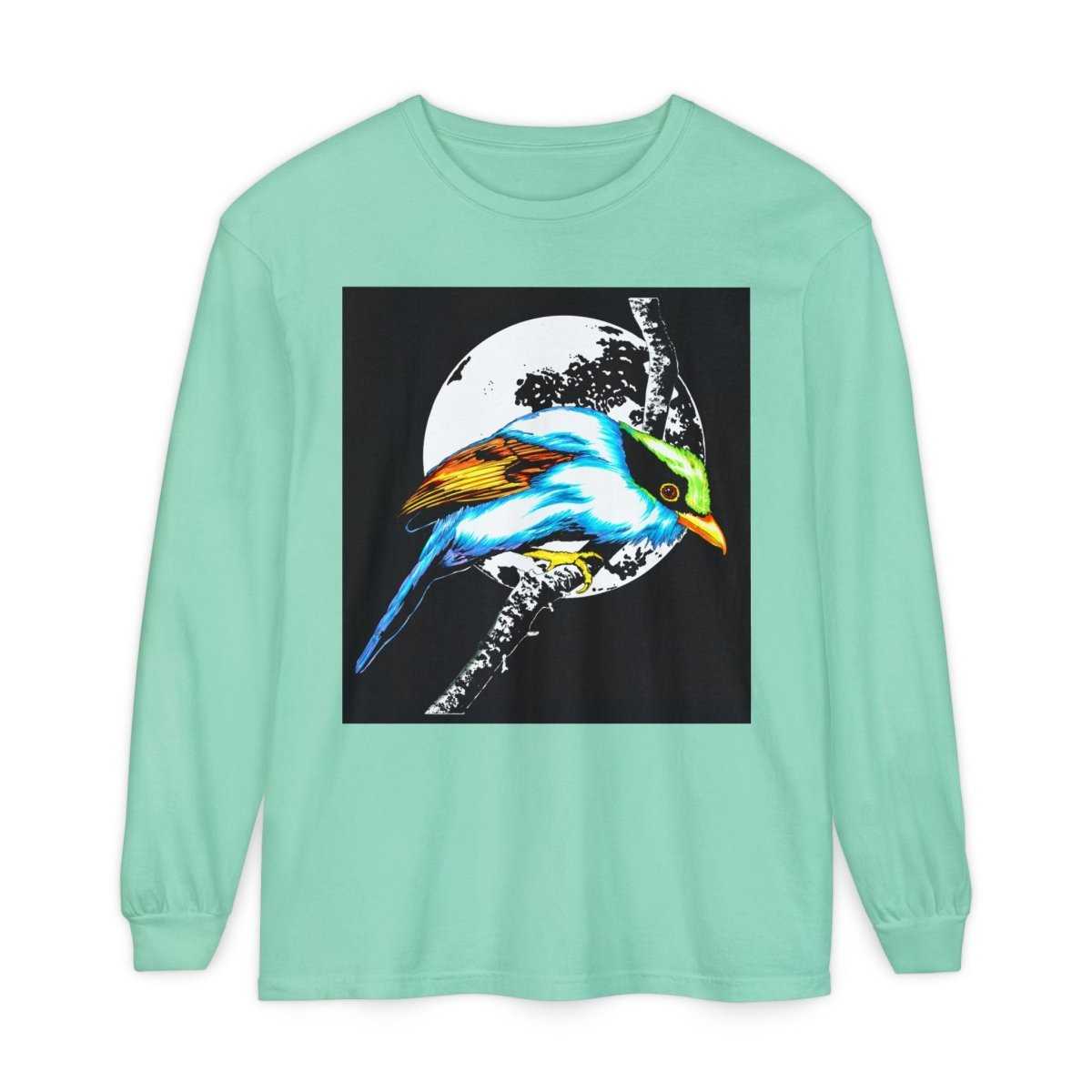 Vibrant Exotic colorful Bird Graphic Long Sleeve T-Shirt - Unisex Nature Apparel - Curran Artworks