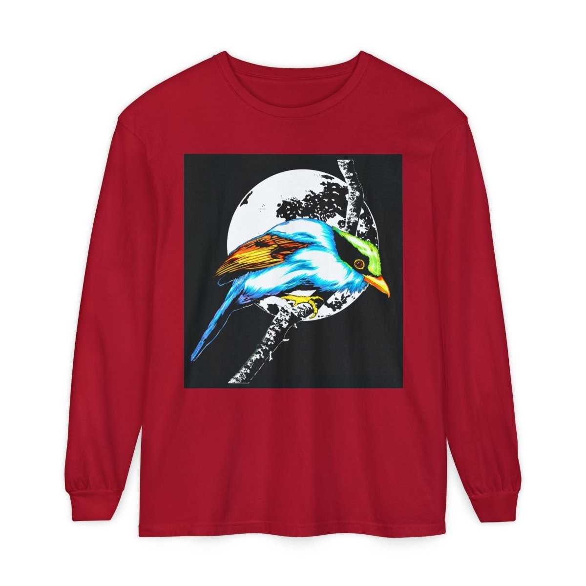 Vibrant Exotic colorful Bird Graphic Long Sleeve T-Shirt - Unisex Nature Apparel - Curran Artworks