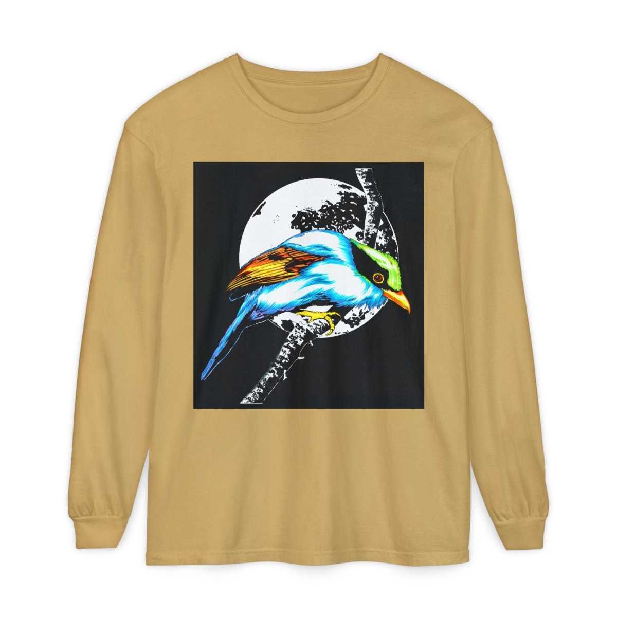 Vibrant Exotic colorful Bird Graphic Long Sleeve T-Shirt - Unisex Nature Apparel - Curran Artworks