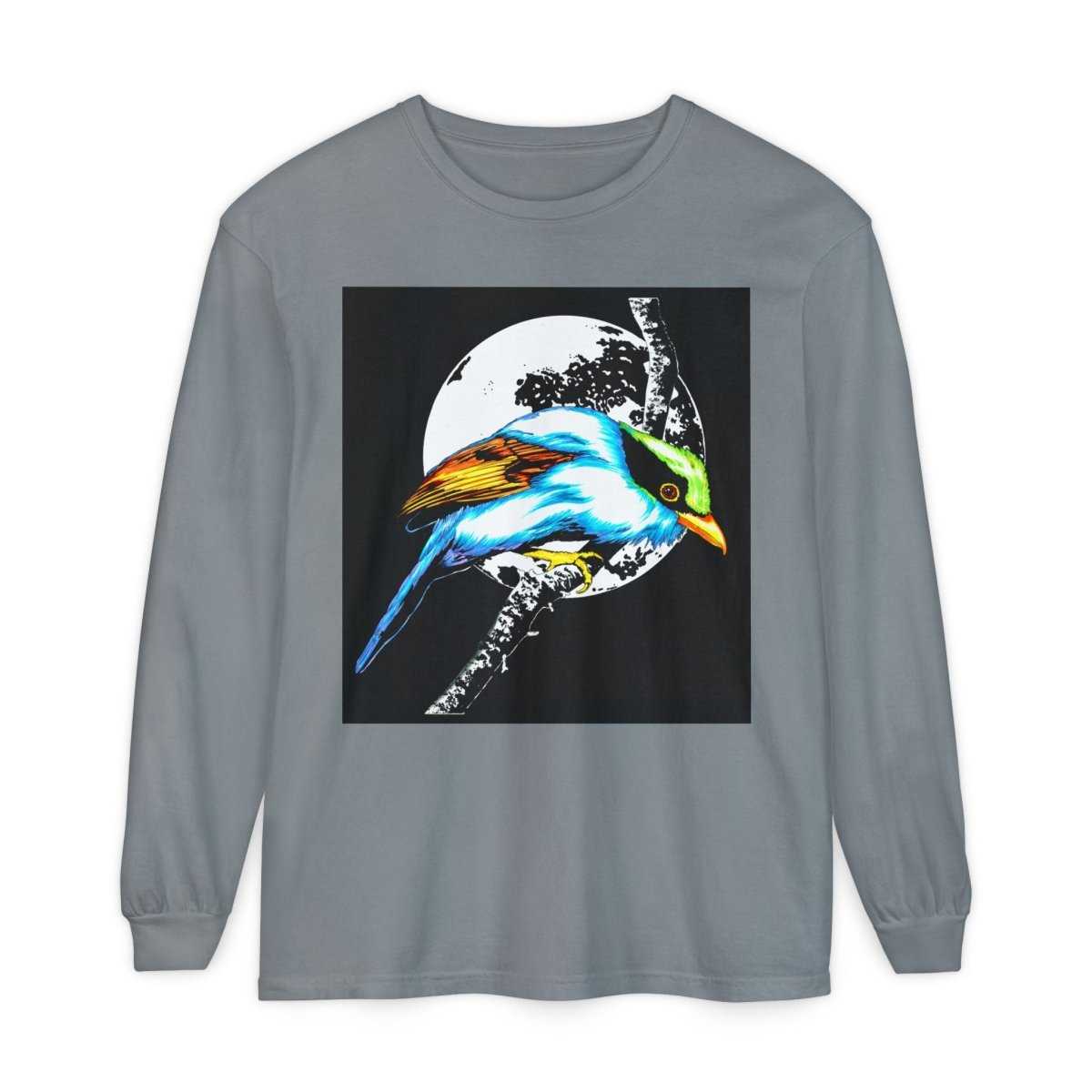 Vibrant Exotic colorful Bird Graphic Long Sleeve T-Shirt - Unisex Nature Apparel - Curran Artworks