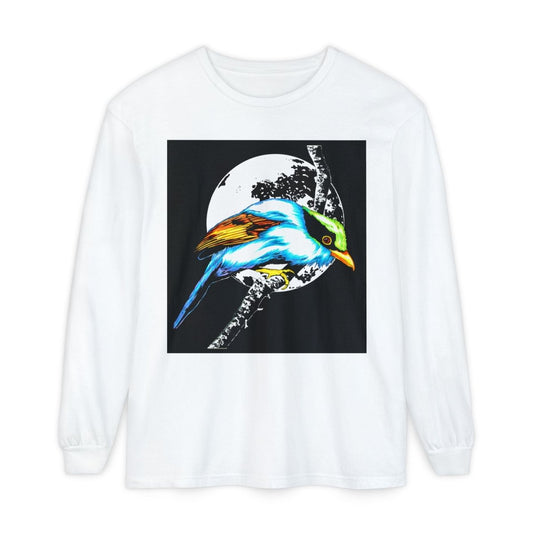 Vibrant Exotic colorful Bird Graphic Long Sleeve T-Shirt - Unisex Nature Apparel - Curran Artworks