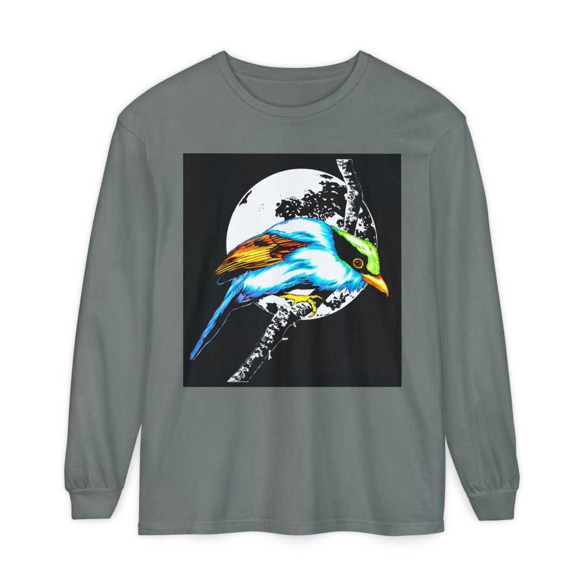 Vibrant Exotic colorful Bird Graphic Long Sleeve T-Shirt - Unisex Nature Apparel - Curran Artworks
