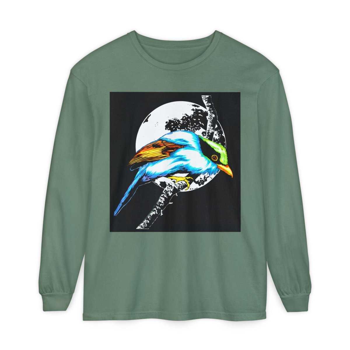 Vibrant Exotic colorful Bird Graphic Long Sleeve T-Shirt - Unisex Nature Apparel - Curran Artworks