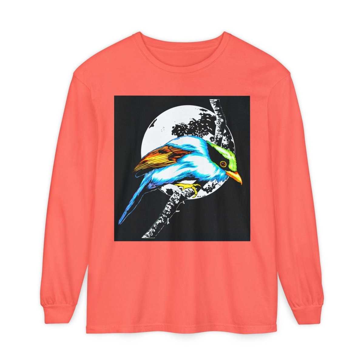 Vibrant Exotic colorful Bird Graphic Long Sleeve T-Shirt - Unisex Nature Apparel - Curran Artworks