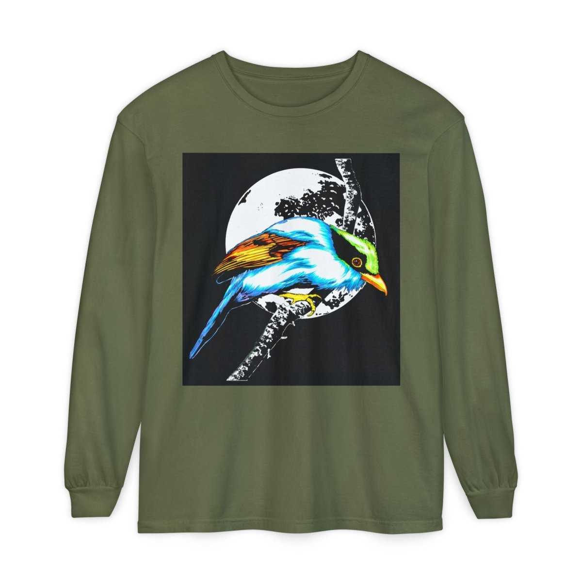 Vibrant Exotic colorful Bird Graphic Long Sleeve T-Shirt - Unisex Nature Apparel - Curran Artworks