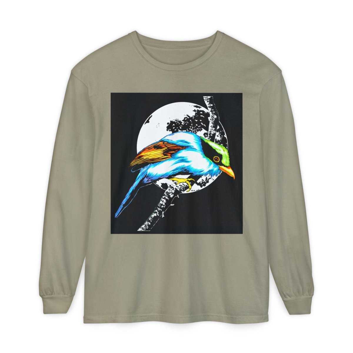 Vibrant Exotic colorful Bird Graphic Long Sleeve T-Shirt - Unisex Nature Apparel - Curran Artworks