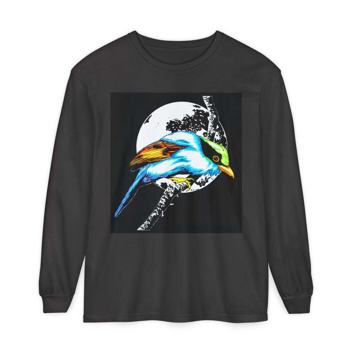 Vibrant Exotic colorful Bird Graphic Long Sleeve T-Shirt - Unisex Nature Apparel - Curran Artworks