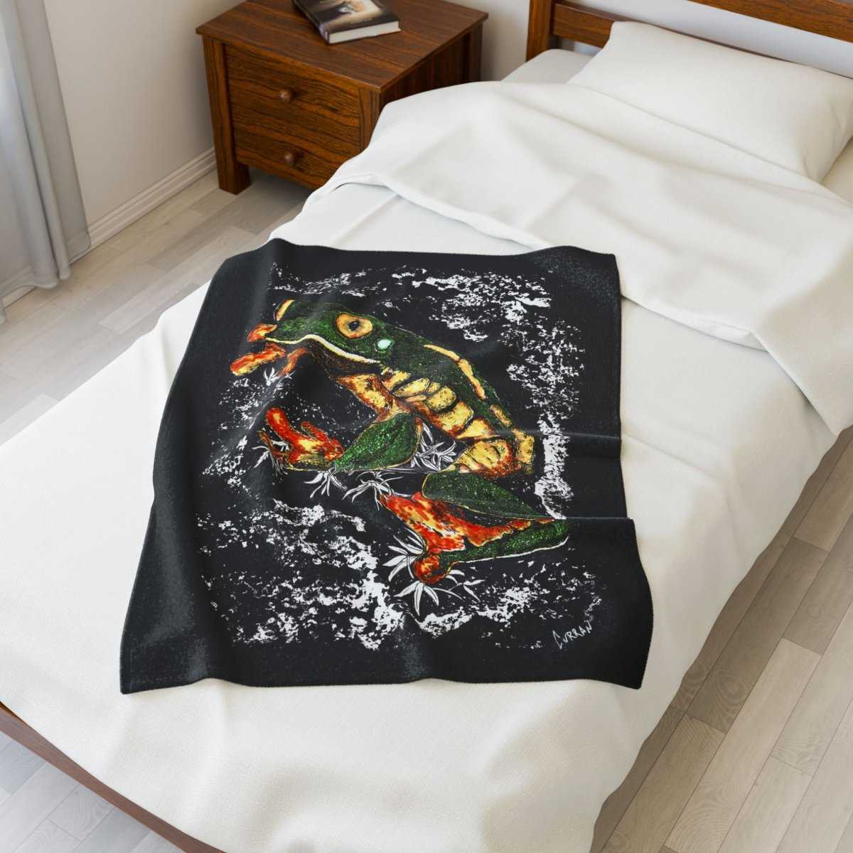 Vibrant Frog Velveteen Plush Blanket - Perfect for Cozy Nights & Nature Lovers - Curran Artworks