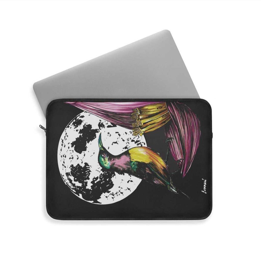 Vibrant Hummingbird Laptop Sleeve - Artistic Hand Drawn Art Design with Moon - Curran Artworks
