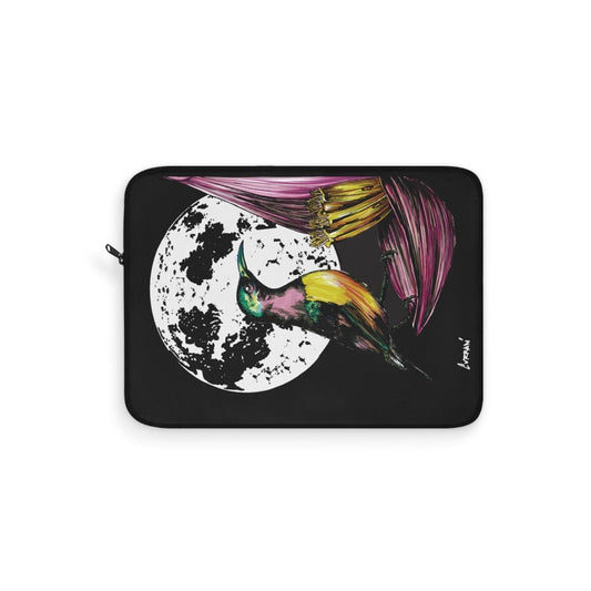 Vibrant Hummingbird Laptop Sleeve - Artistic Hand Drawn Art Design with Moon - Curran Artworks