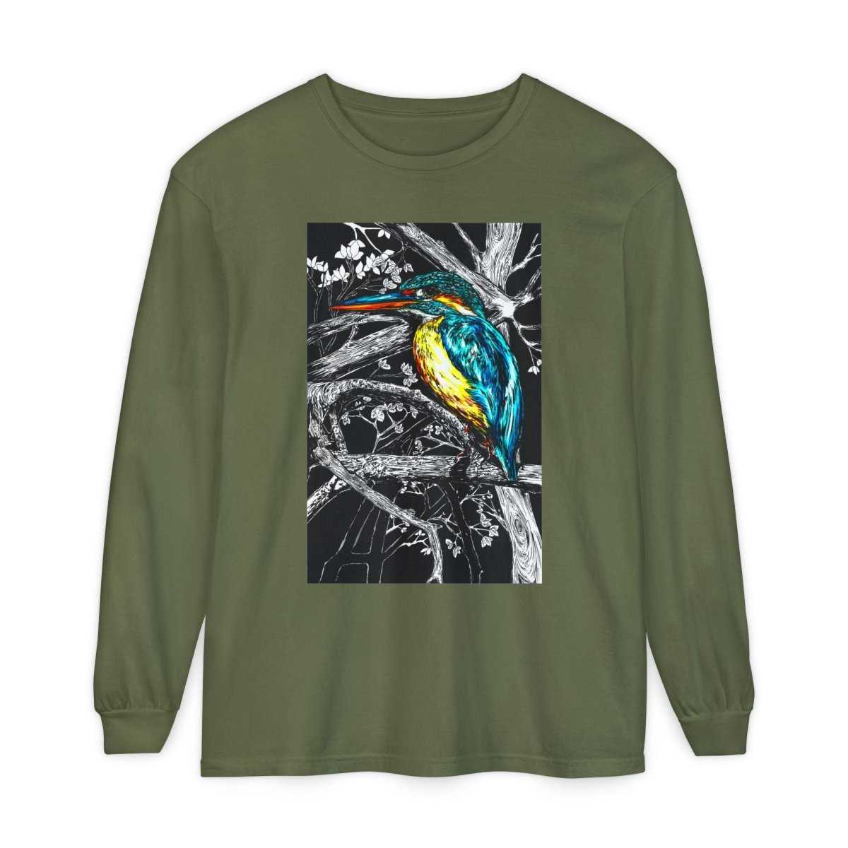 Vibrant Kingfisher Long Sleeve T-Shirt - Unisex Garment - Dyed - Curran Artworks