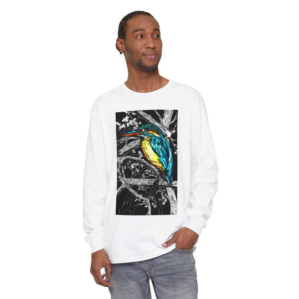Vibrant Kingfisher Long Sleeve T-Shirt - Unisex Garment - Dyed - Curran Artworks