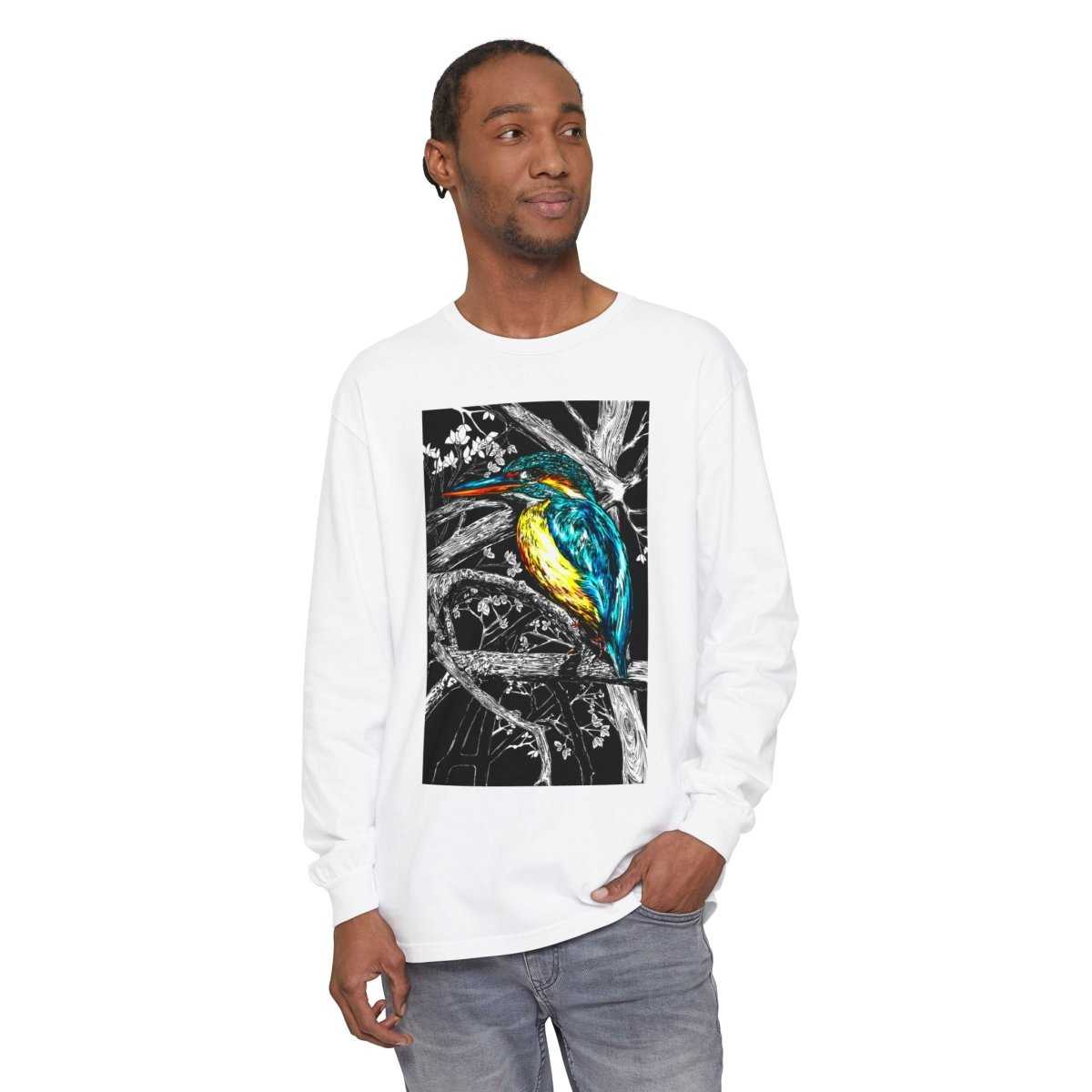 Vibrant Kingfisher Long Sleeve T-Shirt - Unisex Garment - Dyed - Curran Artworks