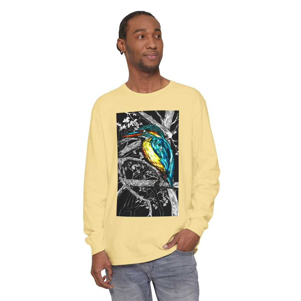 Kingfisher Long Sleeve T-Shirt - Unisex Garment-Dyed