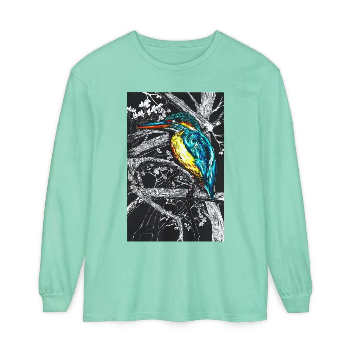 Vibrant Kingfisher Long Sleeve T-Shirt - Unisex Garment - Dyed - Curran Artworks