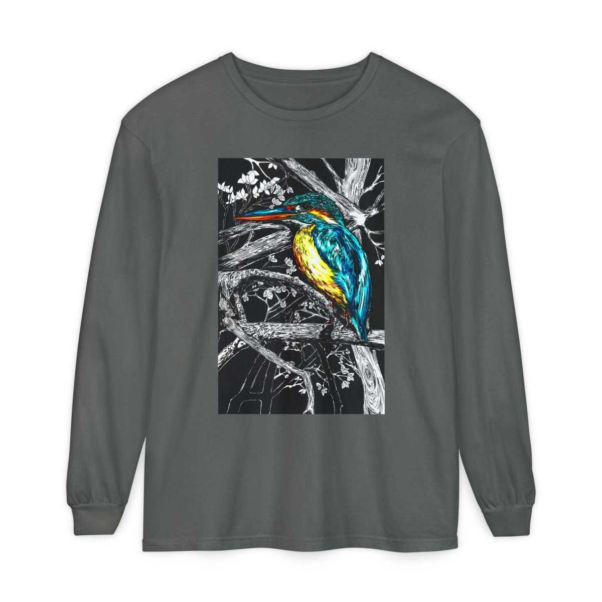 Vibrant Kingfisher Long Sleeve T-Shirt - Unisex Garment - Dyed - Curran Artworks