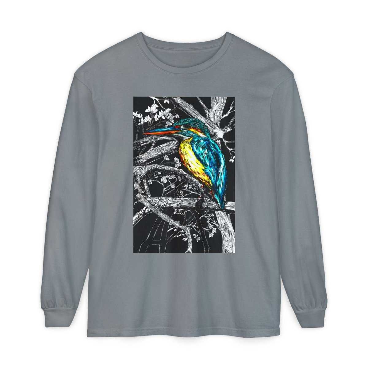 Vibrant Kingfisher Long Sleeve T-Shirt - Unisex Garment - Dyed - Curran Artworks