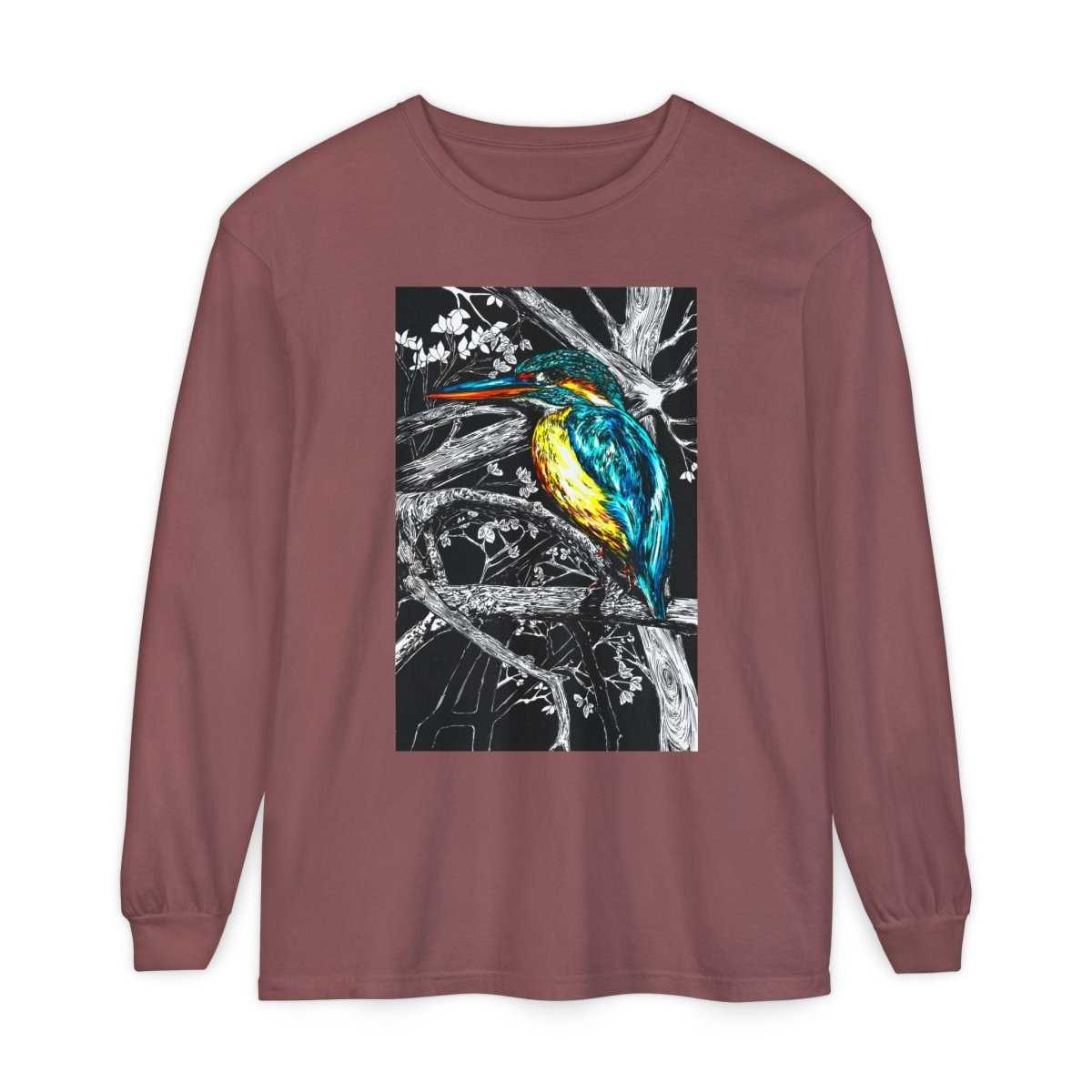 Vibrant Kingfisher Long Sleeve T-Shirt - Unisex Garment - Dyed - Curran Artworks