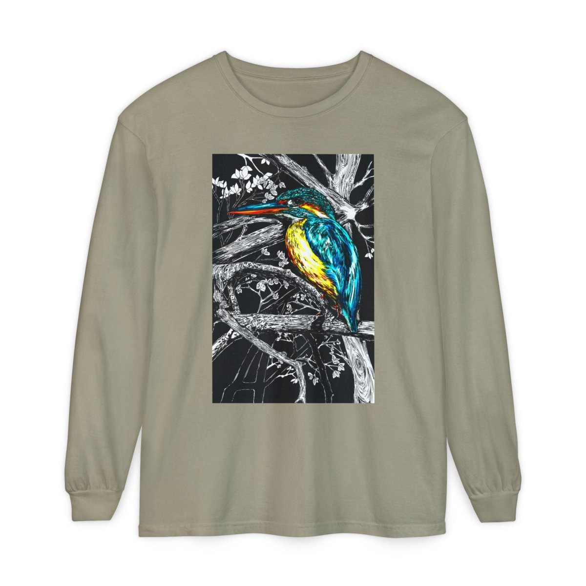 Vibrant Kingfisher Long Sleeve T-Shirt - Unisex Garment - Dyed - Curran Artworks