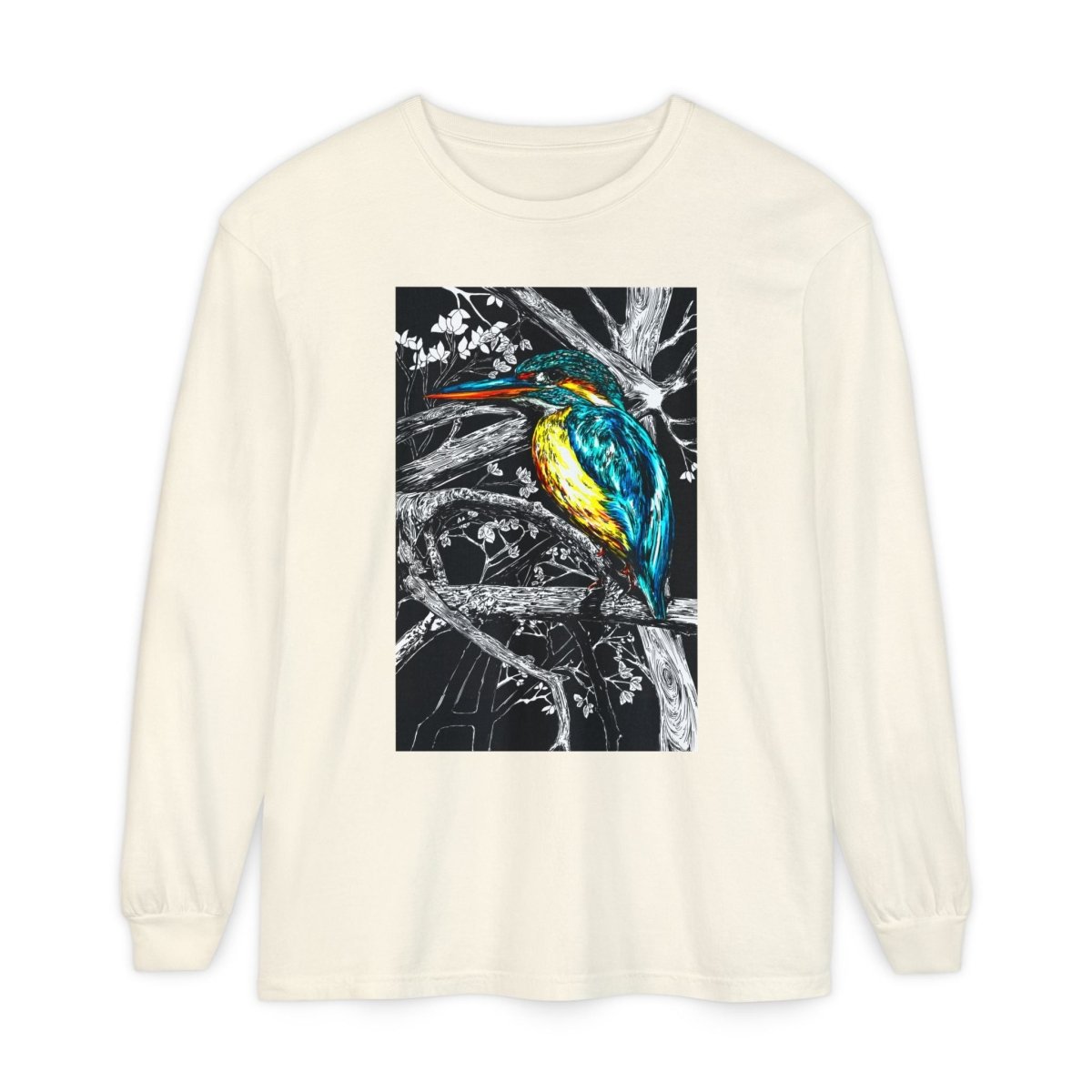 Vibrant Kingfisher Long Sleeve T-Shirt - Unisex Garment - Dyed - Curran Artworks