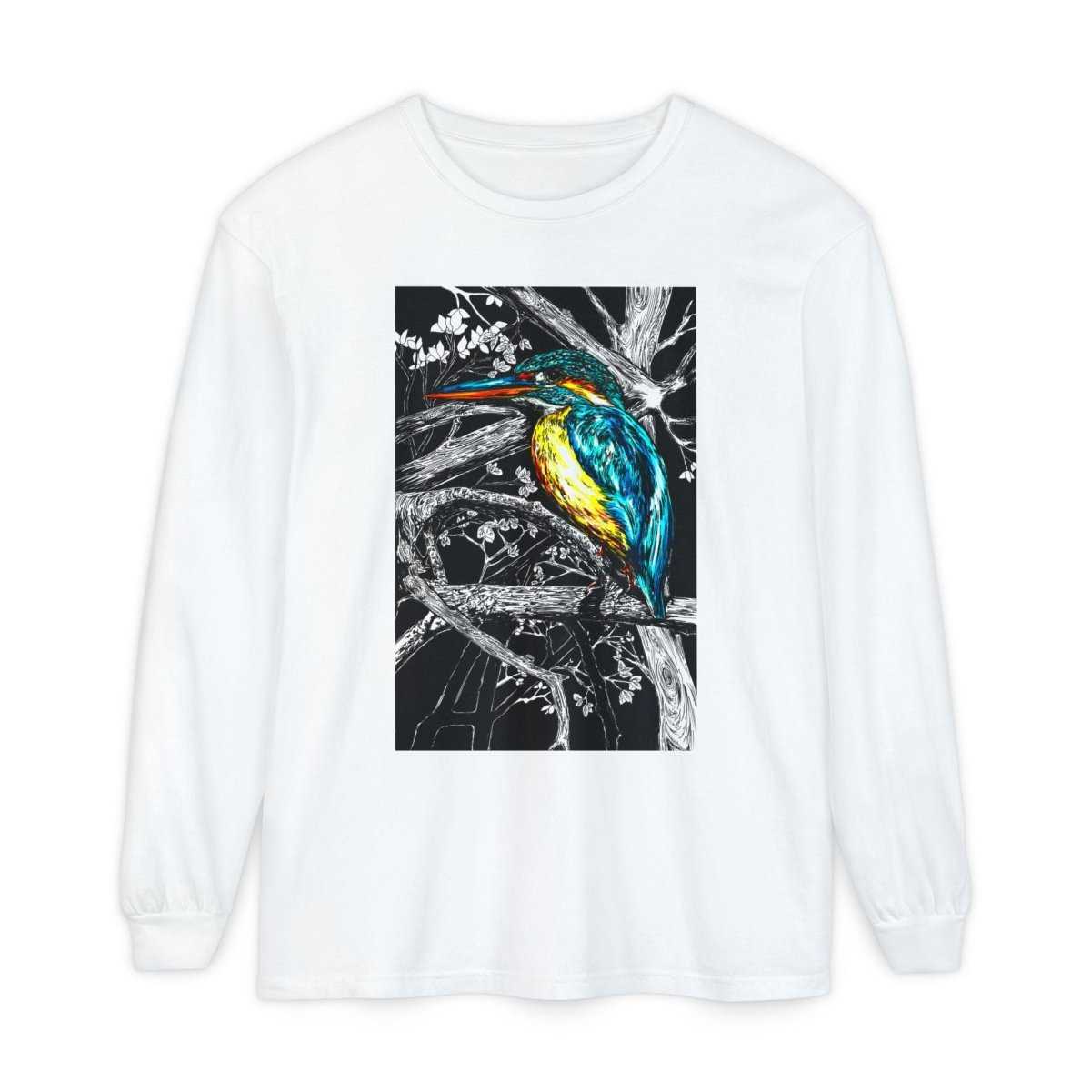 Vibrant Kingfisher Long Sleeve T-Shirt - Unisex Garment - Dyed - Curran Artworks