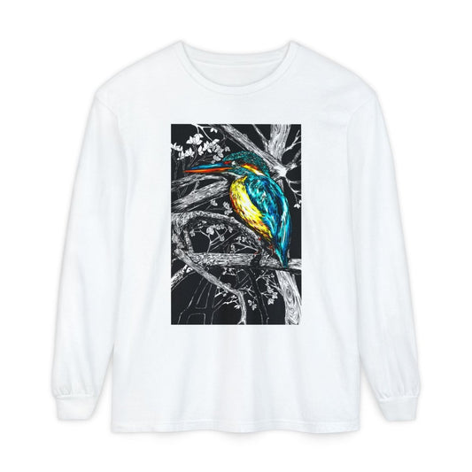 Vibrant Kingfisher Long Sleeve T-Shirt - Unisex Garment - Dyed - Curran Artworks