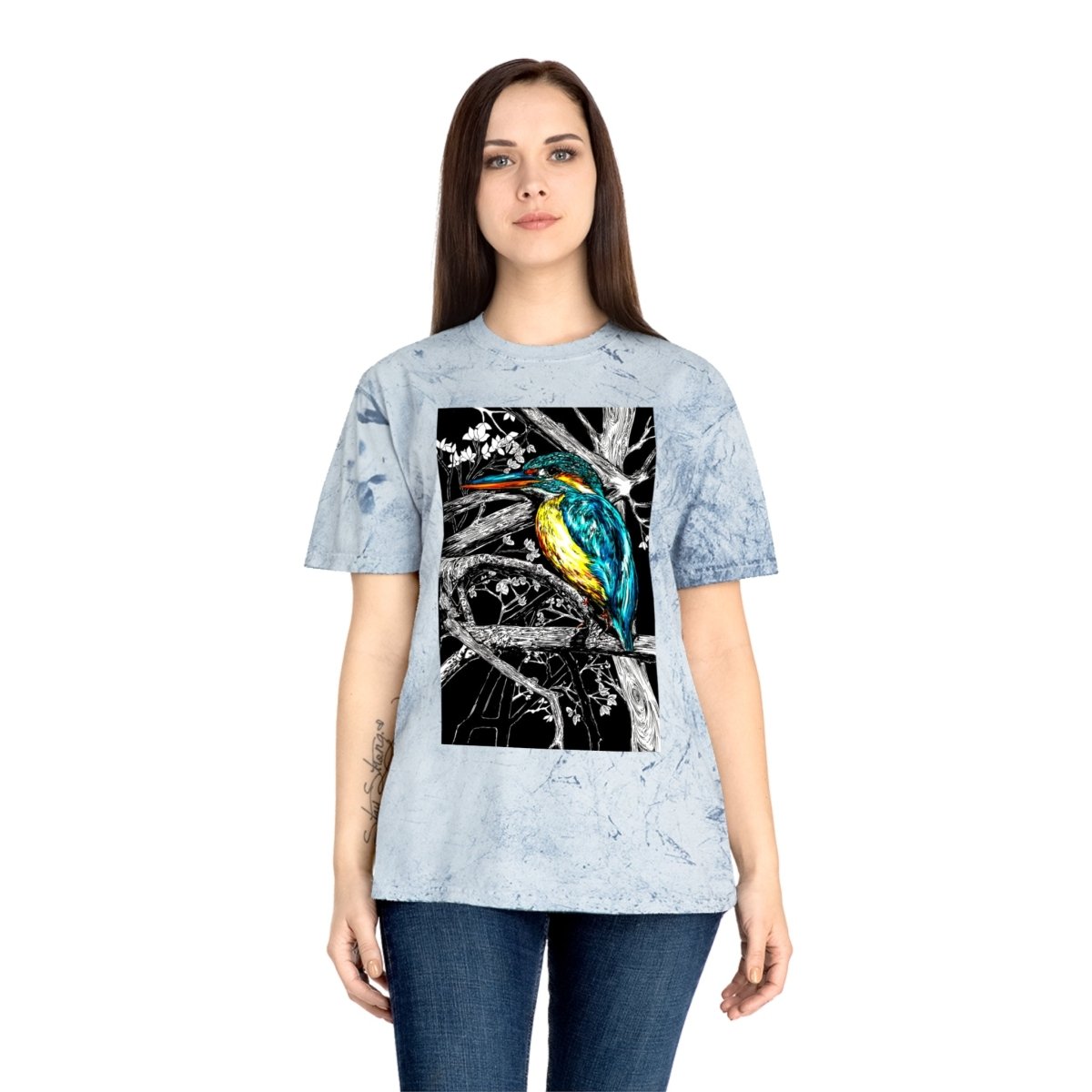 Vibrant Kingfisher Unisex Color Blast T-Shirt - Nature Inspired Art Tee - Curran Artworks