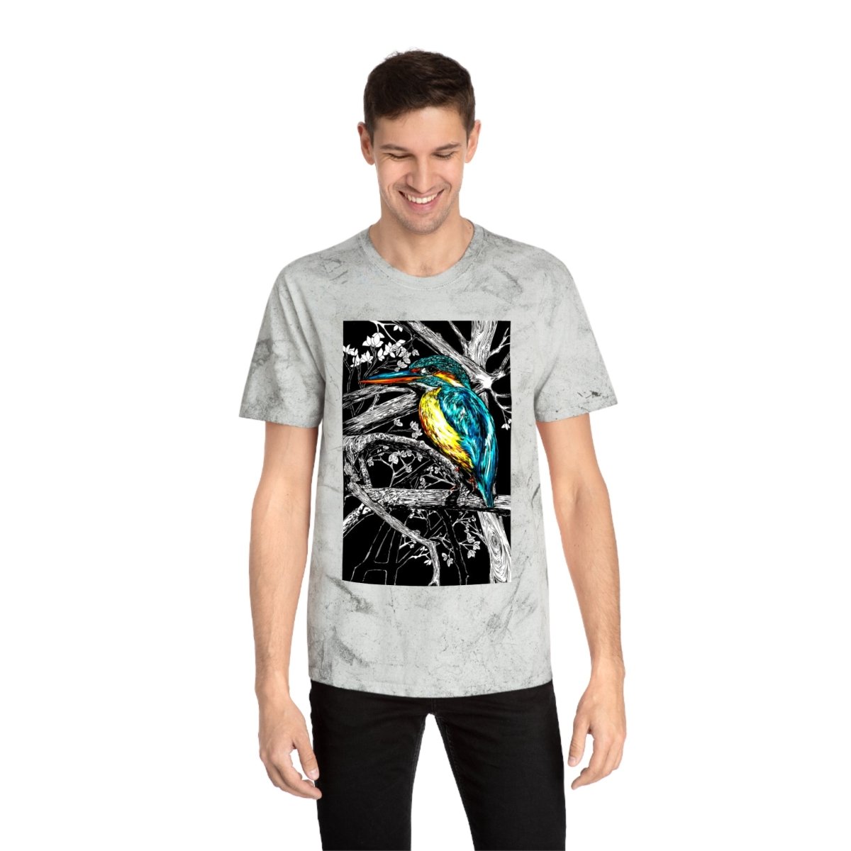 Vibrant Kingfisher Unisex Color Blast T-Shirt - Nature Inspired Art Tee - Curran Artworks
