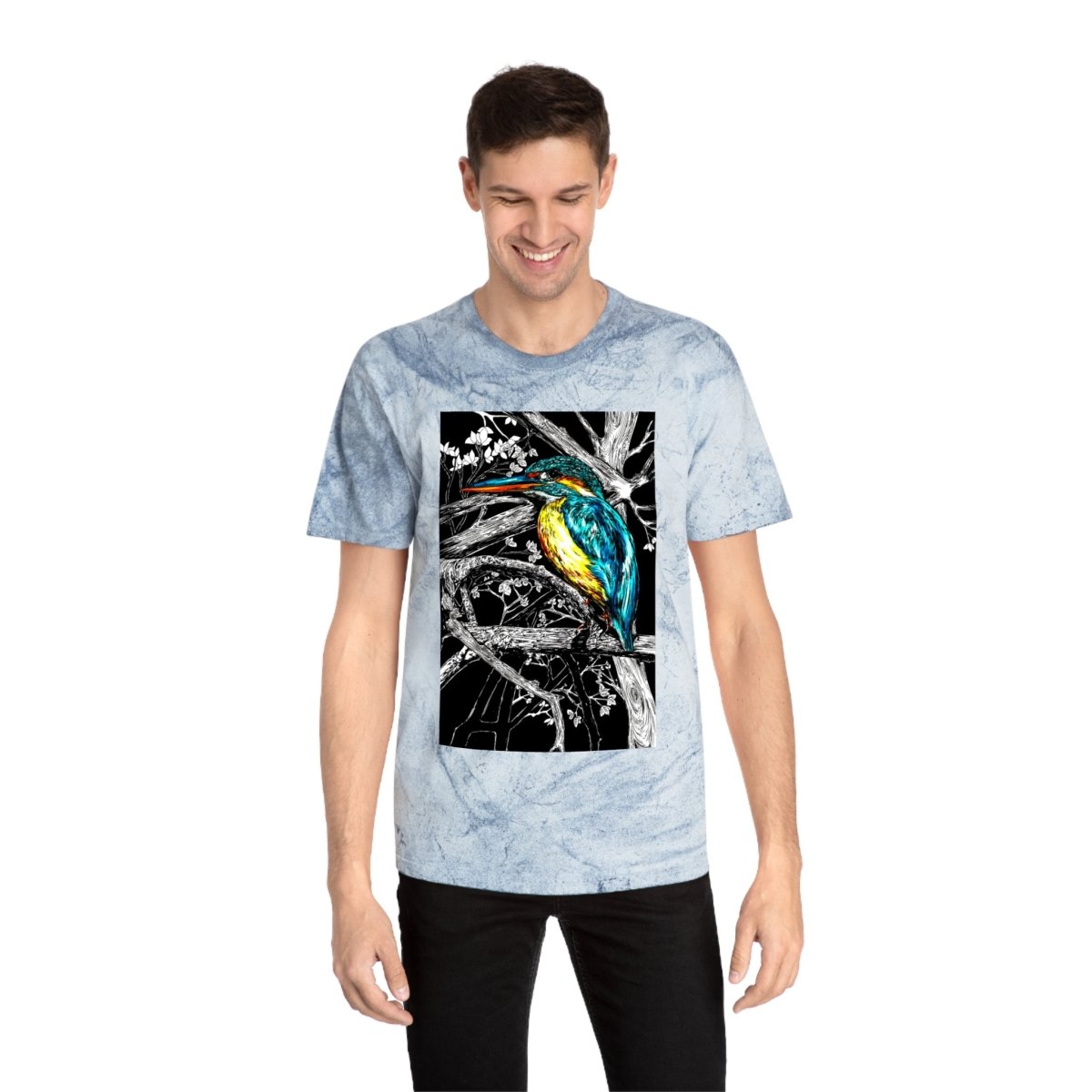 Vibrant Kingfisher Unisex Color Blast T-Shirt - Nature Inspired Art Tee - Curran Artworks