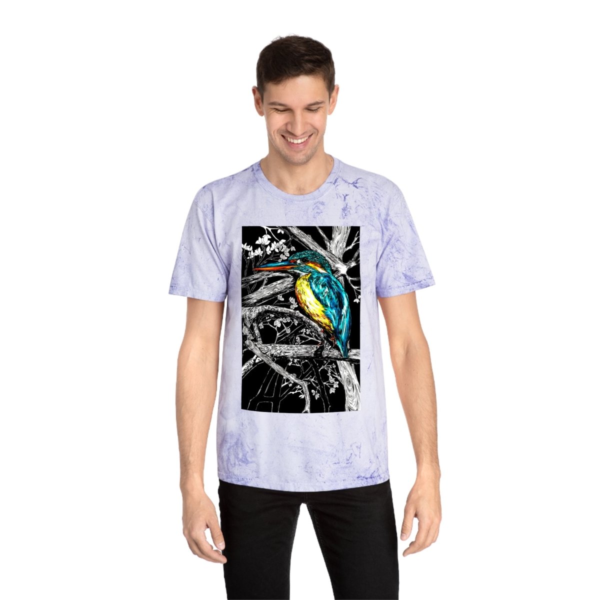 Vibrant Kingfisher Unisex Color Blast T-Shirt - Nature Inspired Art Tee - Curran Artworks