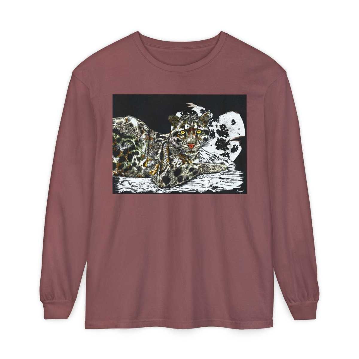 Wild Cat Art Long Sleeve T-Shirt - Unisex, Garment - Dyed, Nature Lover's Gift - Curran Artworks