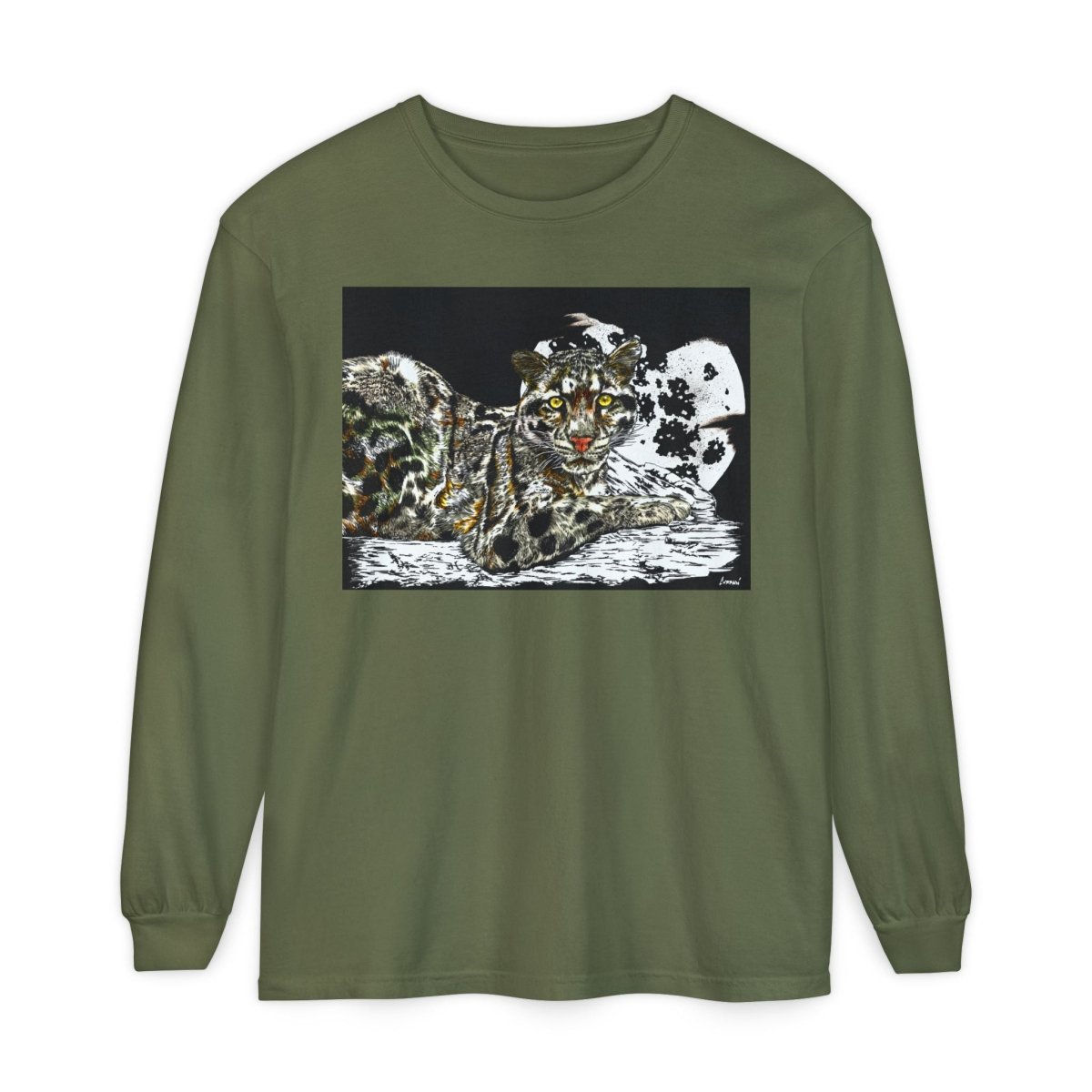 Wild Cat Art Long Sleeve T-Shirt - Unisex, Garment - Dyed, Nature Lover's Gift - Curran Artworks