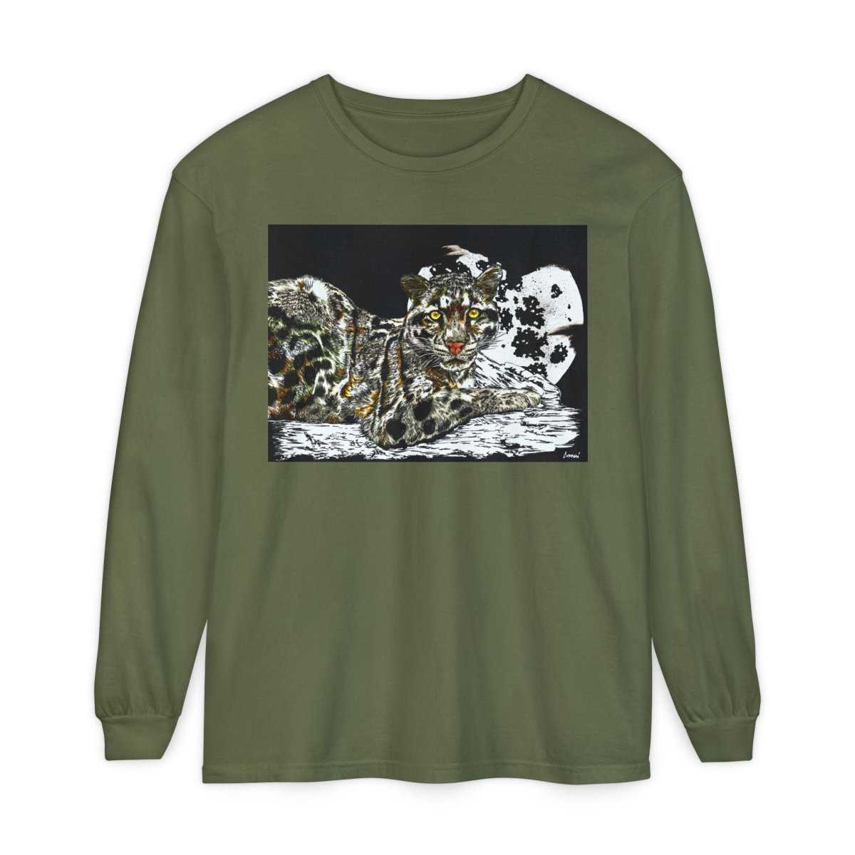 Wild Cat Art Long Sleeve T-Shirt - Unisex, Garment - Dyed, Nature Lover's Gift - Curran Artworks