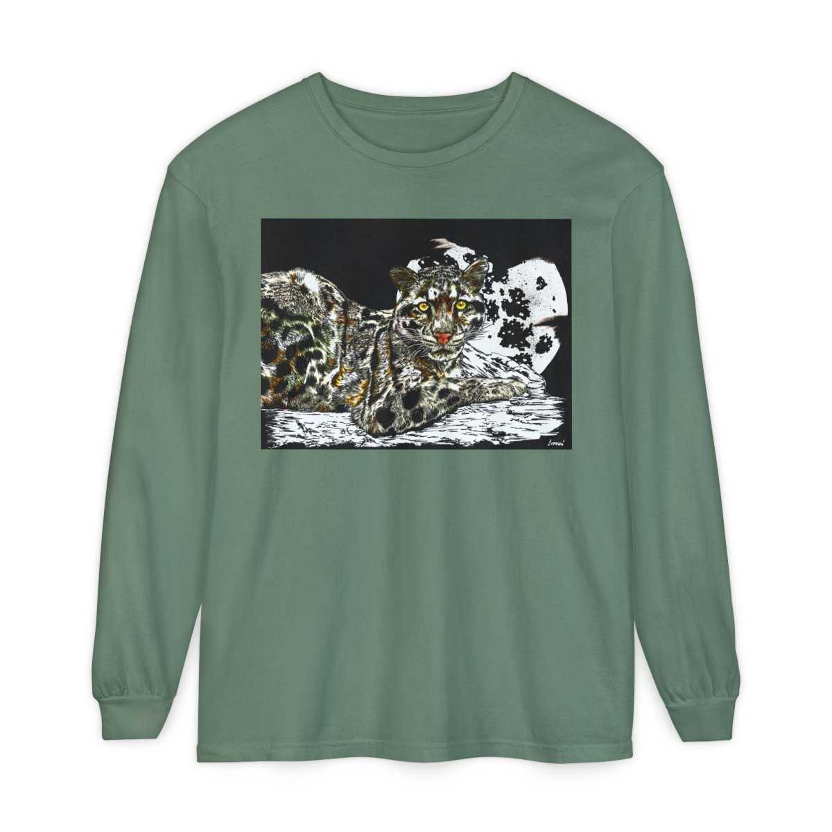 Wild Cat Art Long Sleeve T-Shirt - Unisex, Garment - Dyed, Nature Lover's Gift - Curran Artworks