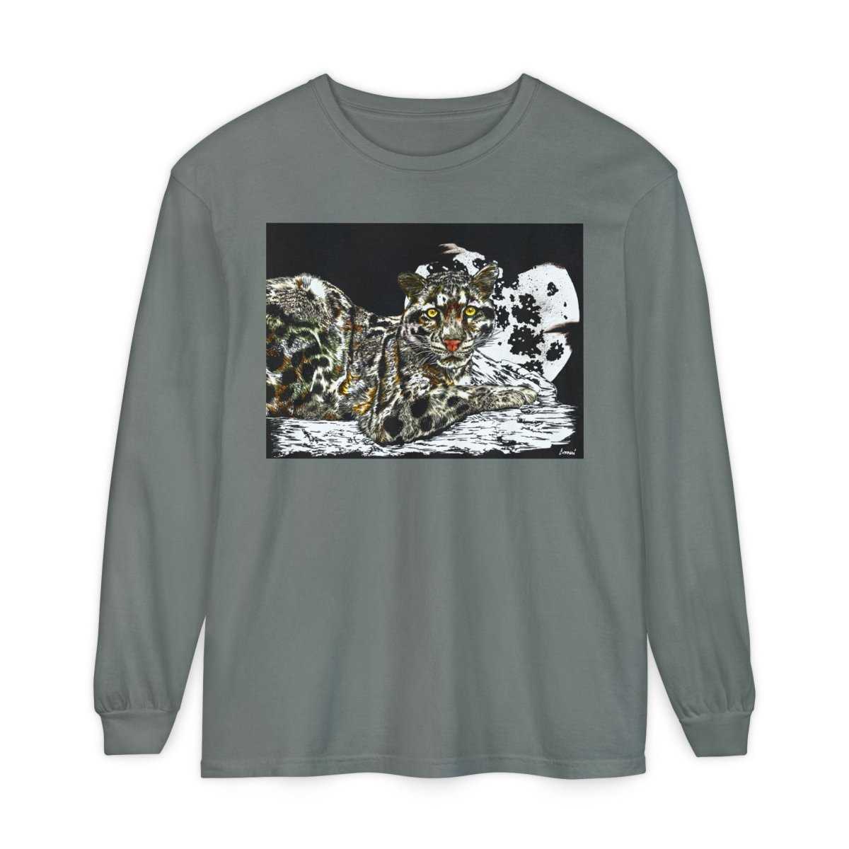 Wild Cat Art Long Sleeve T-Shirt - Unisex, Garment - Dyed, Nature Lover's Gift - Curran Artworks