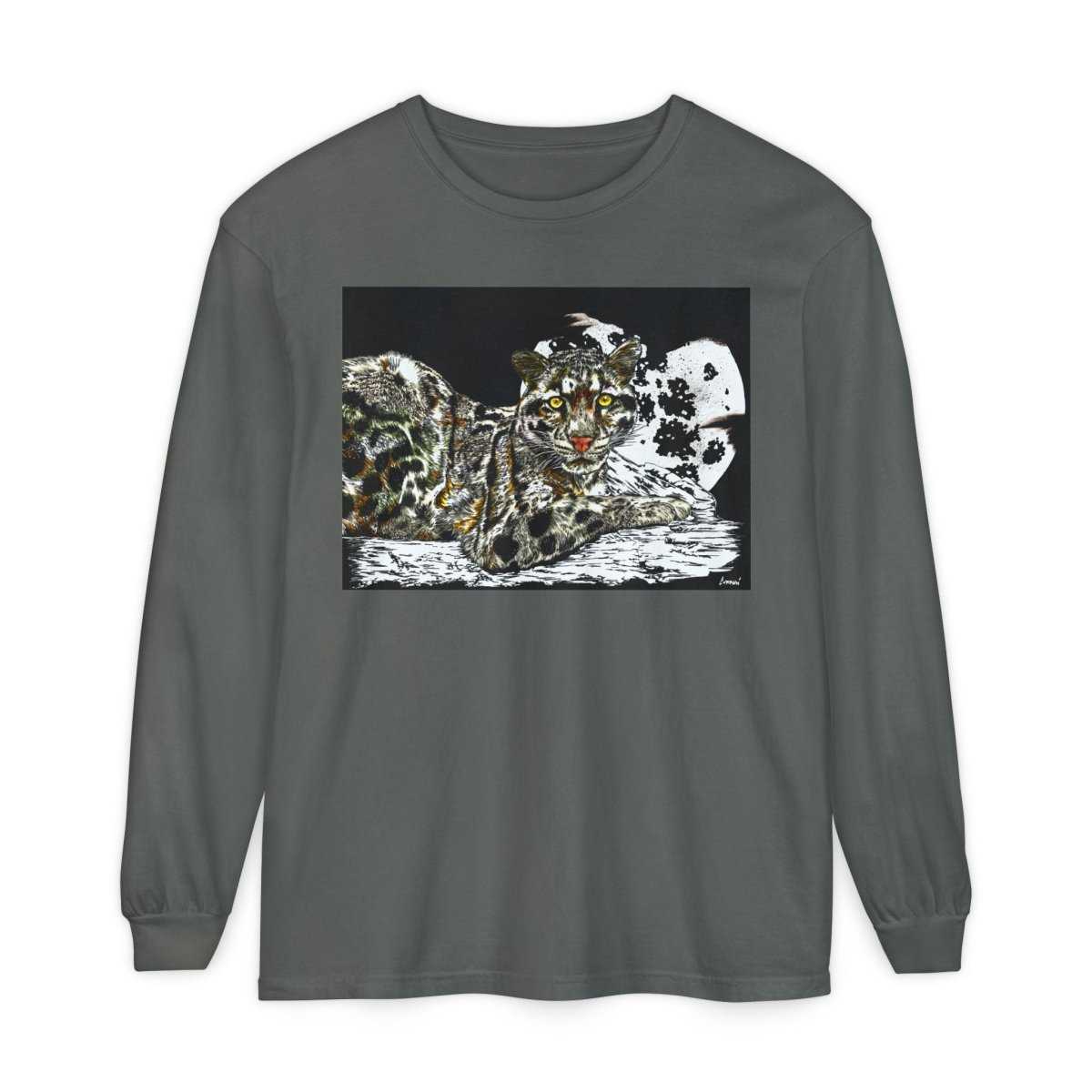 Wild Cat Art Long Sleeve T-Shirt - Unisex, Garment - Dyed, Nature Lover's Gift - Curran Artworks