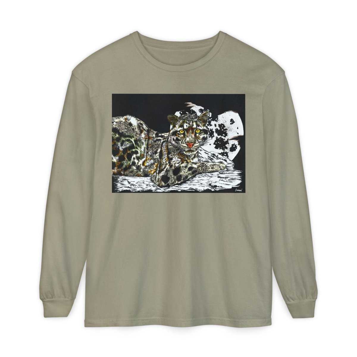 Wild Cat Art Long Sleeve T-Shirt - Unisex, Garment - Dyed, Nature Lover's Gift - Curran Artworks