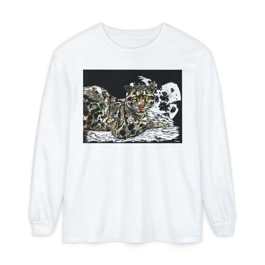 Wild Cat Art Long Sleeve T-Shirt - Unisex, Garment - Dyed, Nature Lover's Gift - Curran Artworks
