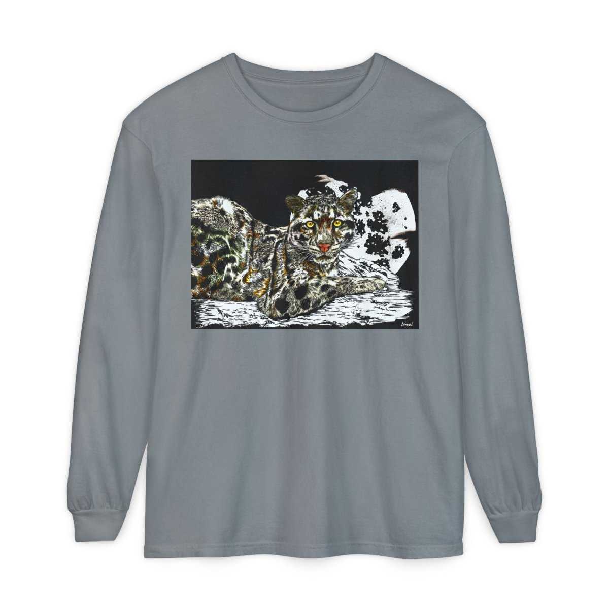 Wild Cat Art Long Sleeve T-Shirt - Unisex, Garment - Dyed, Nature Lover's Gift - Curran Artworks